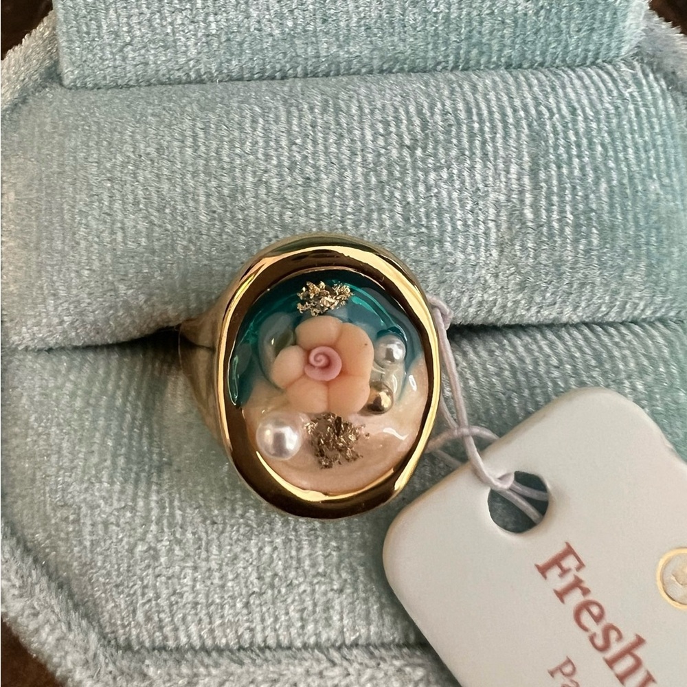Fresh Water Pearl Gold and Blue Vintage-Inspired Ring NIB
